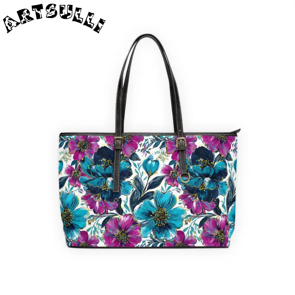 Floral Print PU Leather Shoulder Bag, Artsulli - Art is Long, Life is Short, Bags, Size, 17" x 11", Color, Black, , , 15411922403943277419