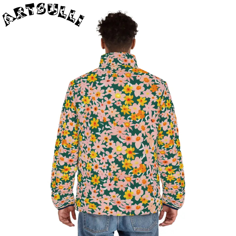 Floral Print Puffer Jacket, Artsulli - Art is Long, Life is Short, All Over Prints, , , , , , , 