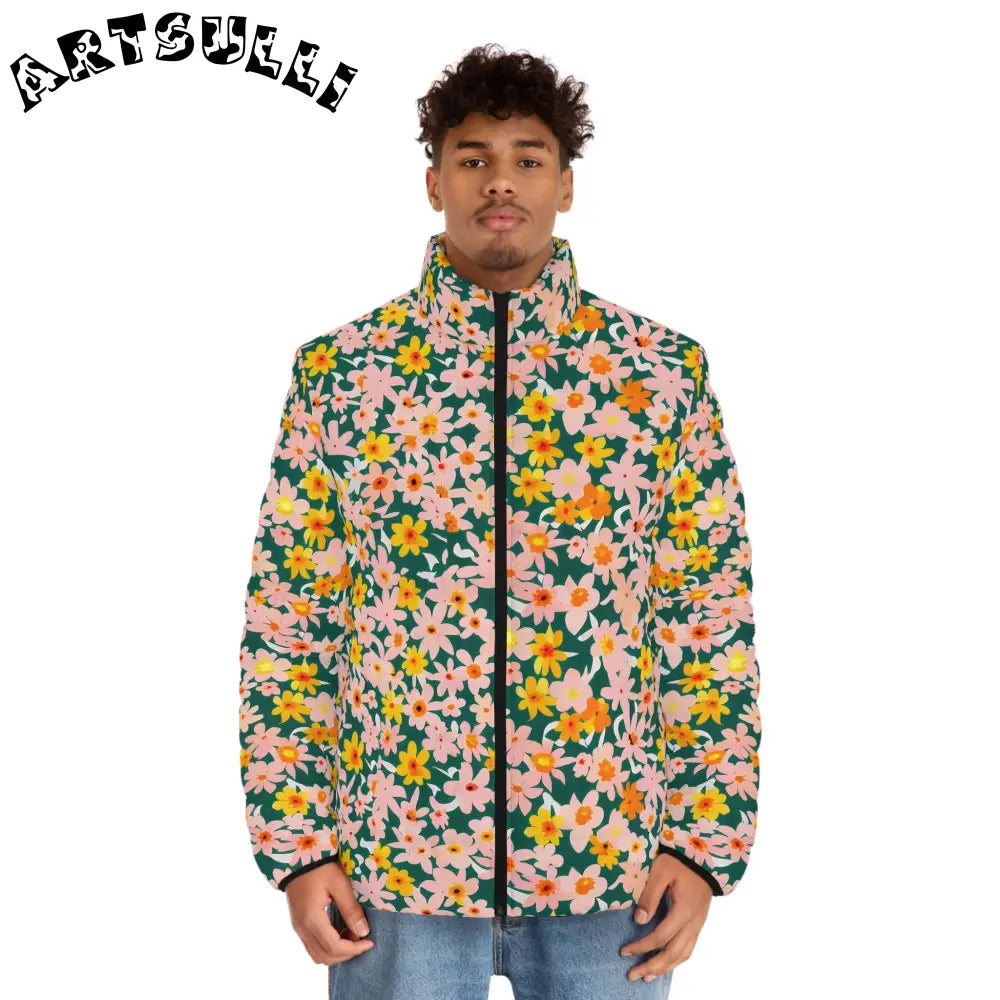 Floral Print Puffer Jacket, Artsulli - Art is Long, Life is Short, All Over Prints, , , , , , , 