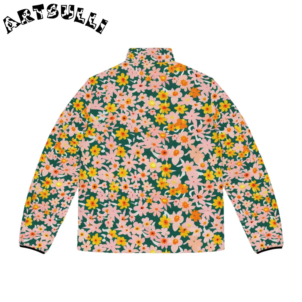 Floral Print Puffer Jacket, Artsulli - Art is Long, Life is Short, All Over Prints, , , , , , , 