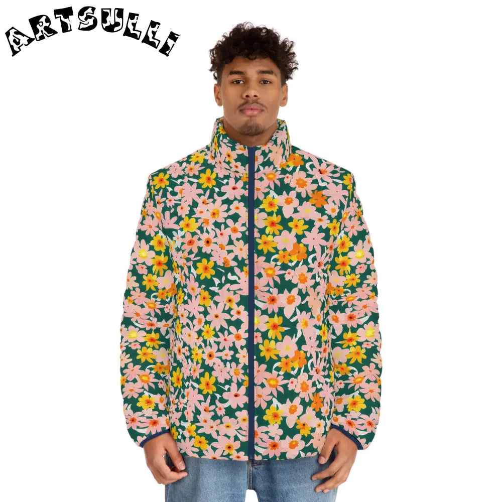 Floral Print Puffer Jacket, Artsulli - Art is Long, Life is Short, All Over Prints, , , , , , , 