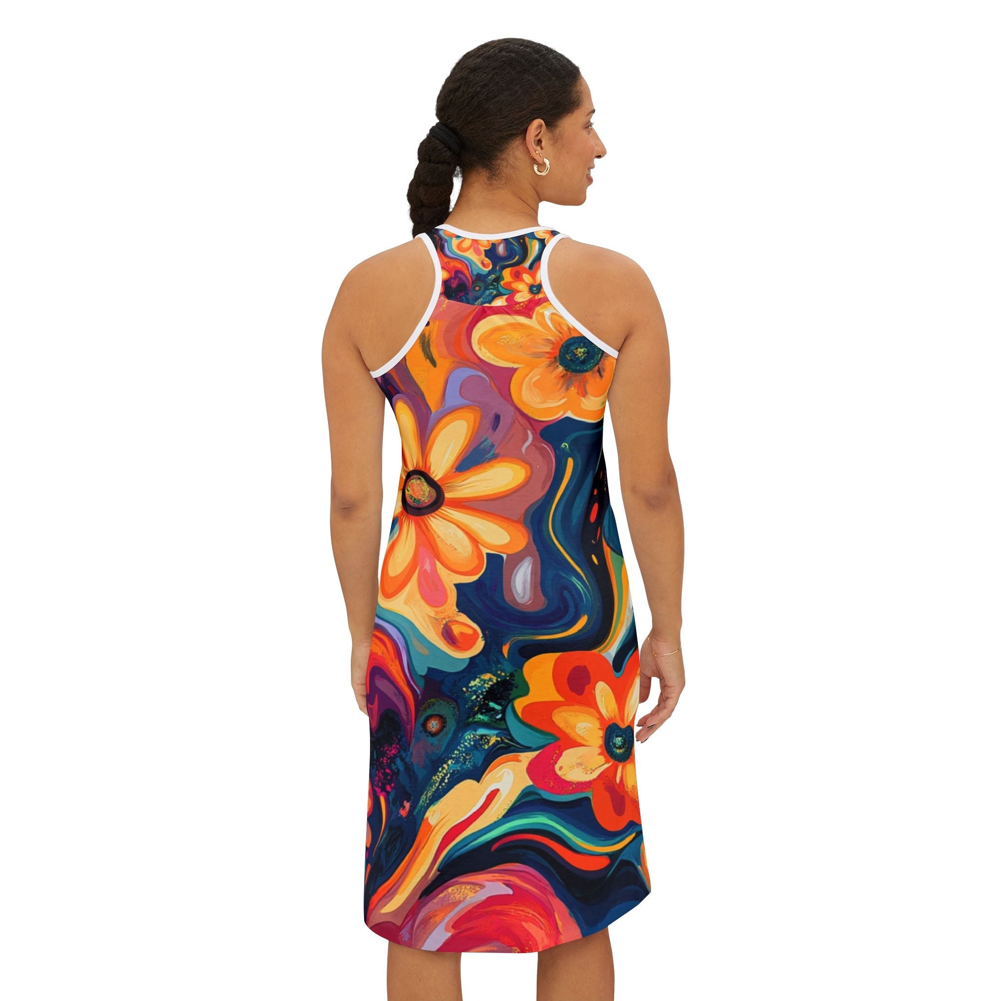 Floral Print Scoop Neck Tank Dress, Artsulli - Art is Long, Life is Short, Tank Top, , , , , , , 