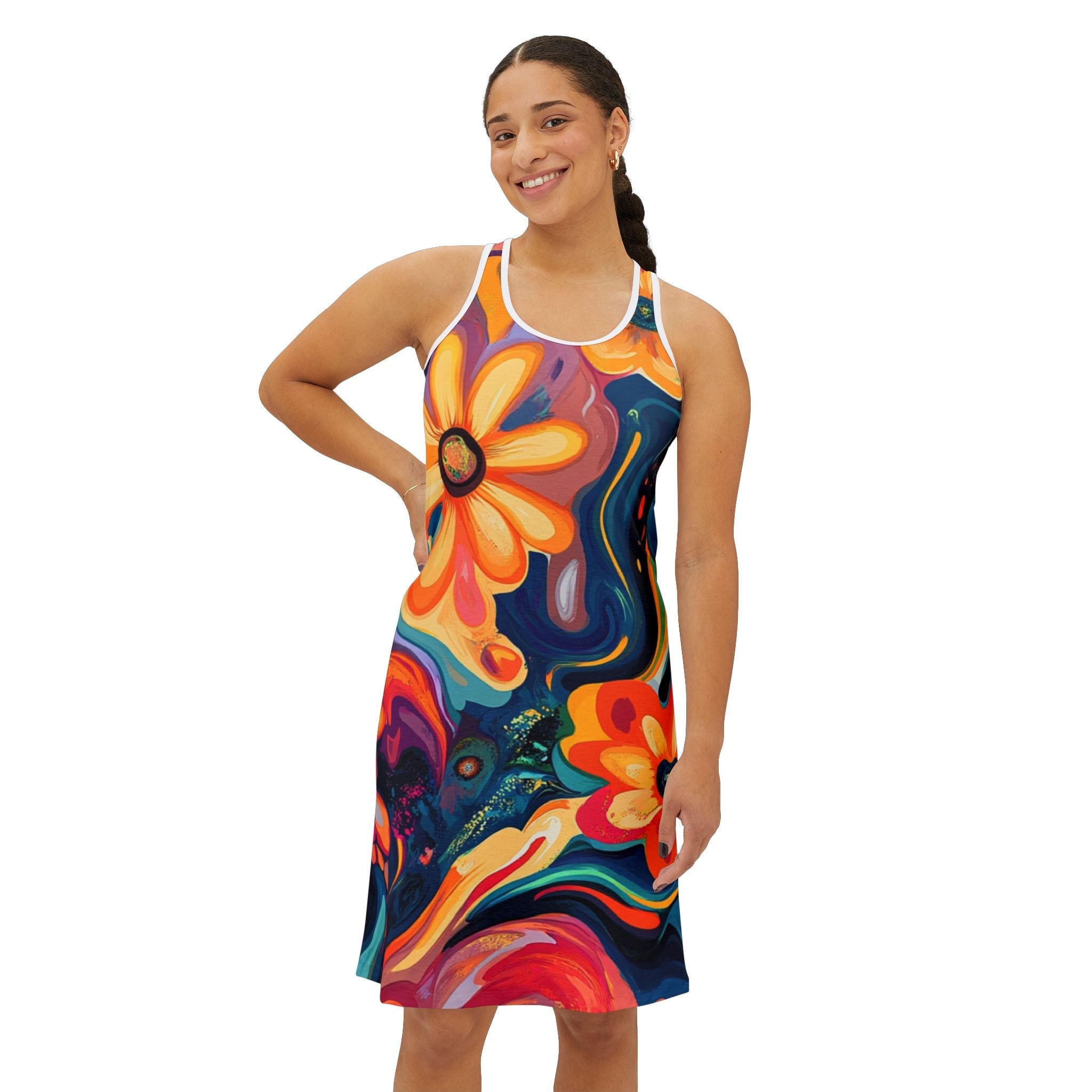 Floral Print Scoop Neck Tank Dress, Artsulli - Art is Long, Life is Short, Tank Top, , , , , , , 