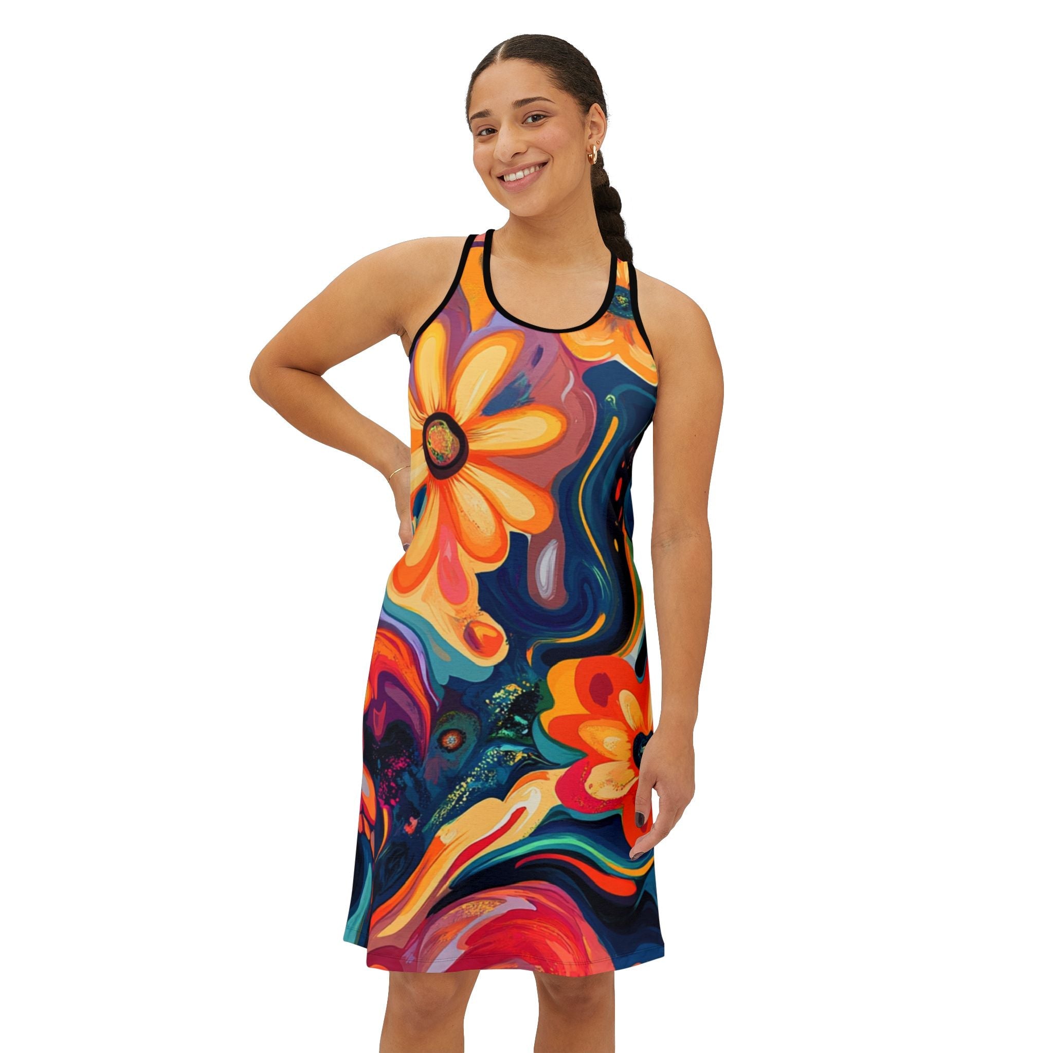 Floral Print Scoop Neck Tank Dress, Artsulli - Art is Long, Life is Short, Tank Top, , , , , , , 