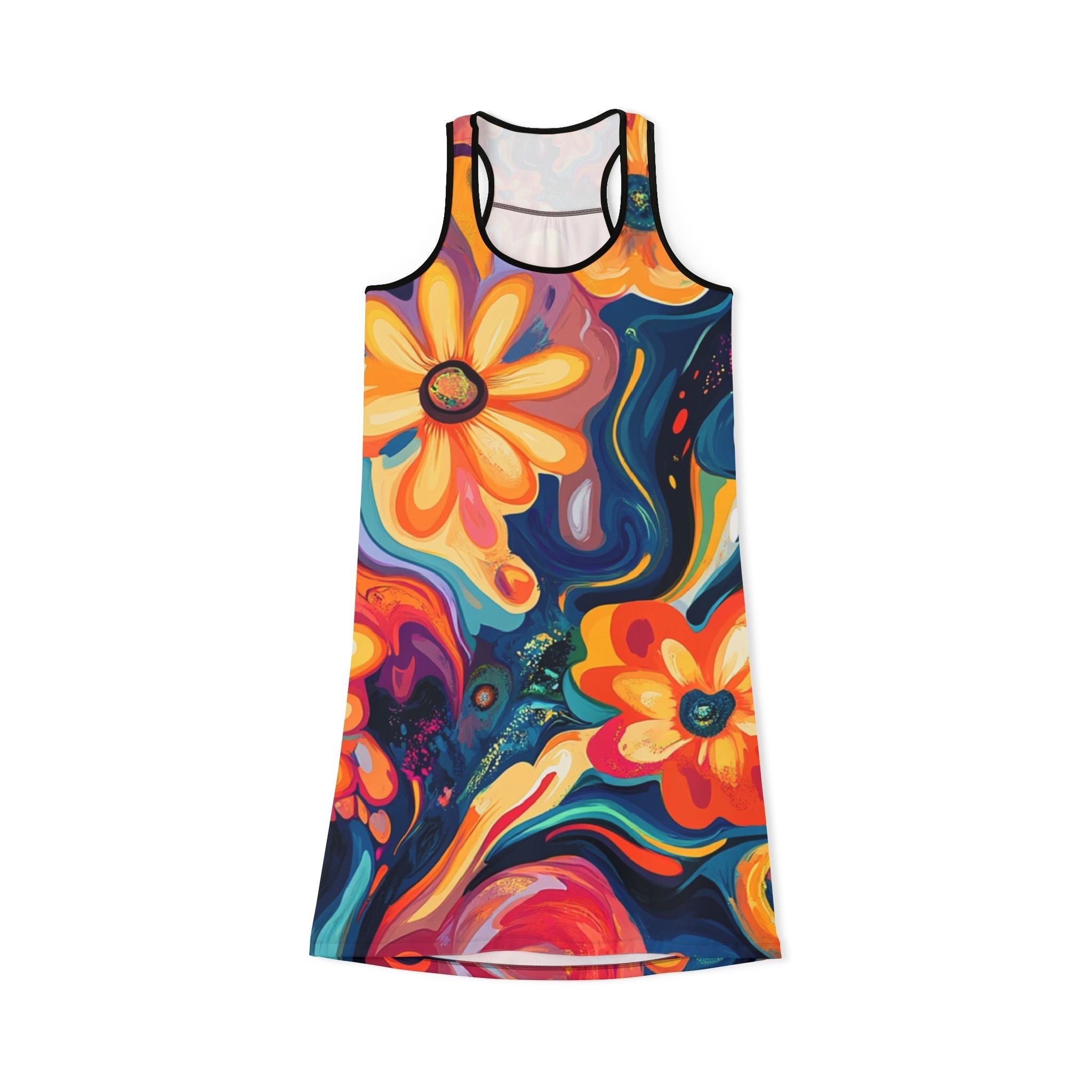 Floral Print Scoop Neck Tank Dress, Artsulli - Art is Long, Life is Short, Tank Top, Size, XS, Color, Black, , , 21736857674687428492