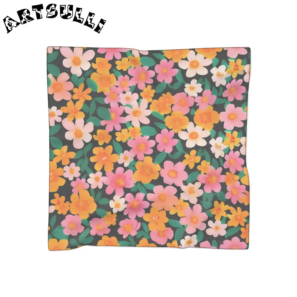 Floral Print Sheer Scarf, Artsulli - Art is Long, Life is Short, Accessories, Color, Poly chiffon, Size, 25" × 25", , , 33023653015168025988