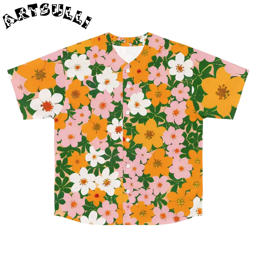 Floral Print Short Sleeve Baseball Jersey, Artsulli - Art is Long, Life is Short, All Over Prints, Size, S, Color, Seam thread color automatically matched to design, , , 32515825622697954143