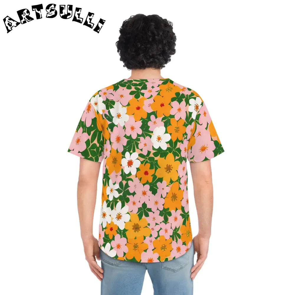 Floral Print Short Sleeve Baseball Jersey, Artsulli - Art is Long, Life is Short, All Over Prints, , , , , , , 