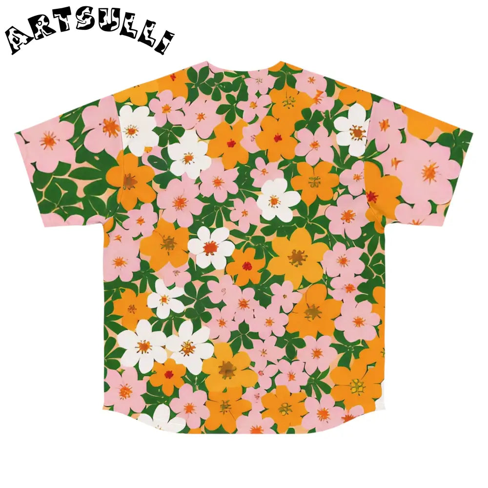 Floral Print Short Sleeve Baseball Jersey, Artsulli - Art is Long, Life is Short, All Over Prints, , , , , , , 