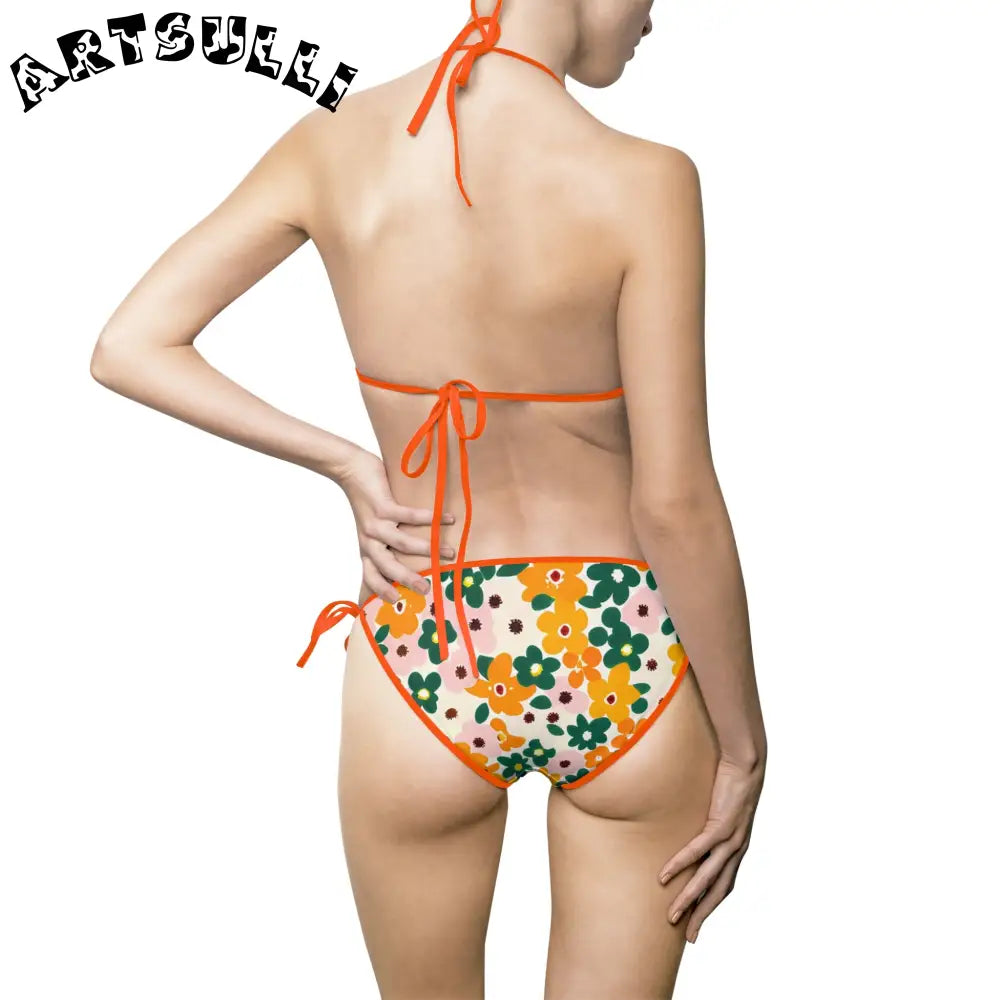 Floral Print String Bikini Swimsuit, Artsulli - Art is Long, Life is Short, All Over Prints, , , , , , , 