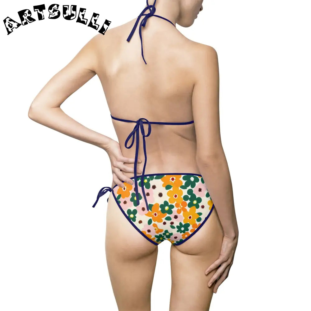 Floral Print String Bikini Swimsuit, Artsulli - Art is Long, Life is Short, All Over Prints, , , , , , , 
