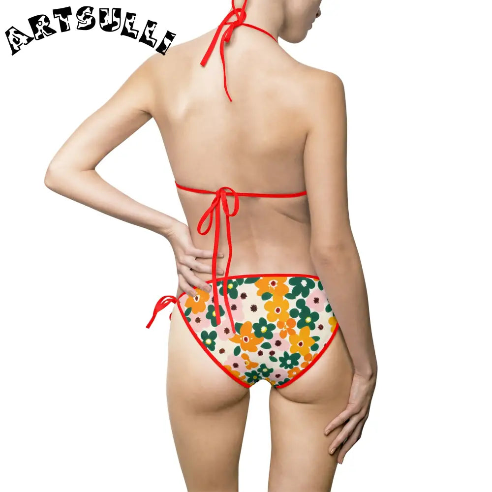 Floral Print String Bikini Swimsuit, Artsulli - Art is Long, Life is Short, All Over Prints, , , , , , , 