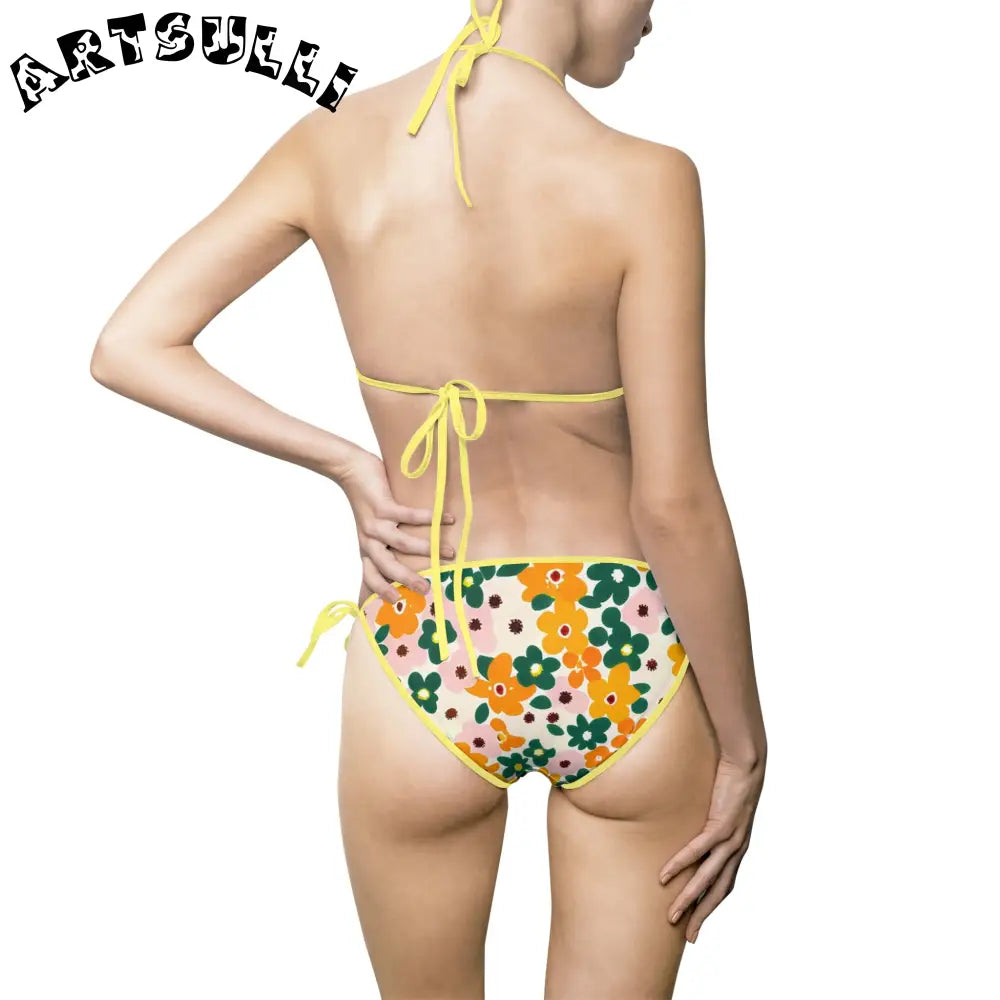 Floral Print String Bikini Swimsuit, Artsulli - Art is Long, Life is Short, All Over Prints, , , , , , , 