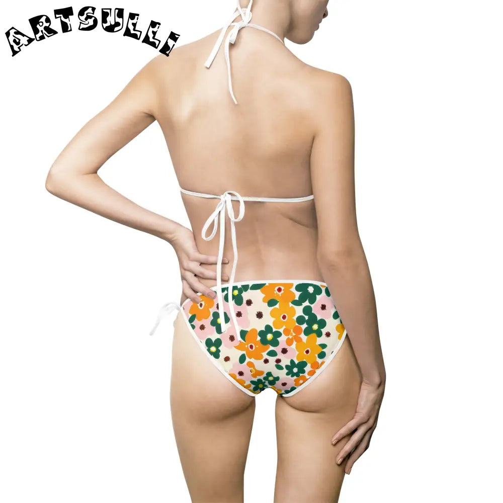 Floral Print String Bikini Swimsuit, Artsulli - Art is Long, Life is Short, All Over Prints, , , , , , , 