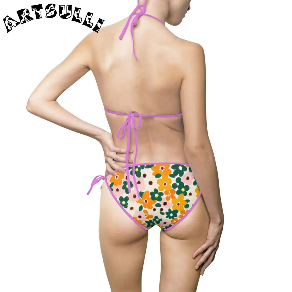 Floral Print String Bikini Swimsuit, Artsulli - Art is Long, Life is Short, All Over Prints, , , , , , , 