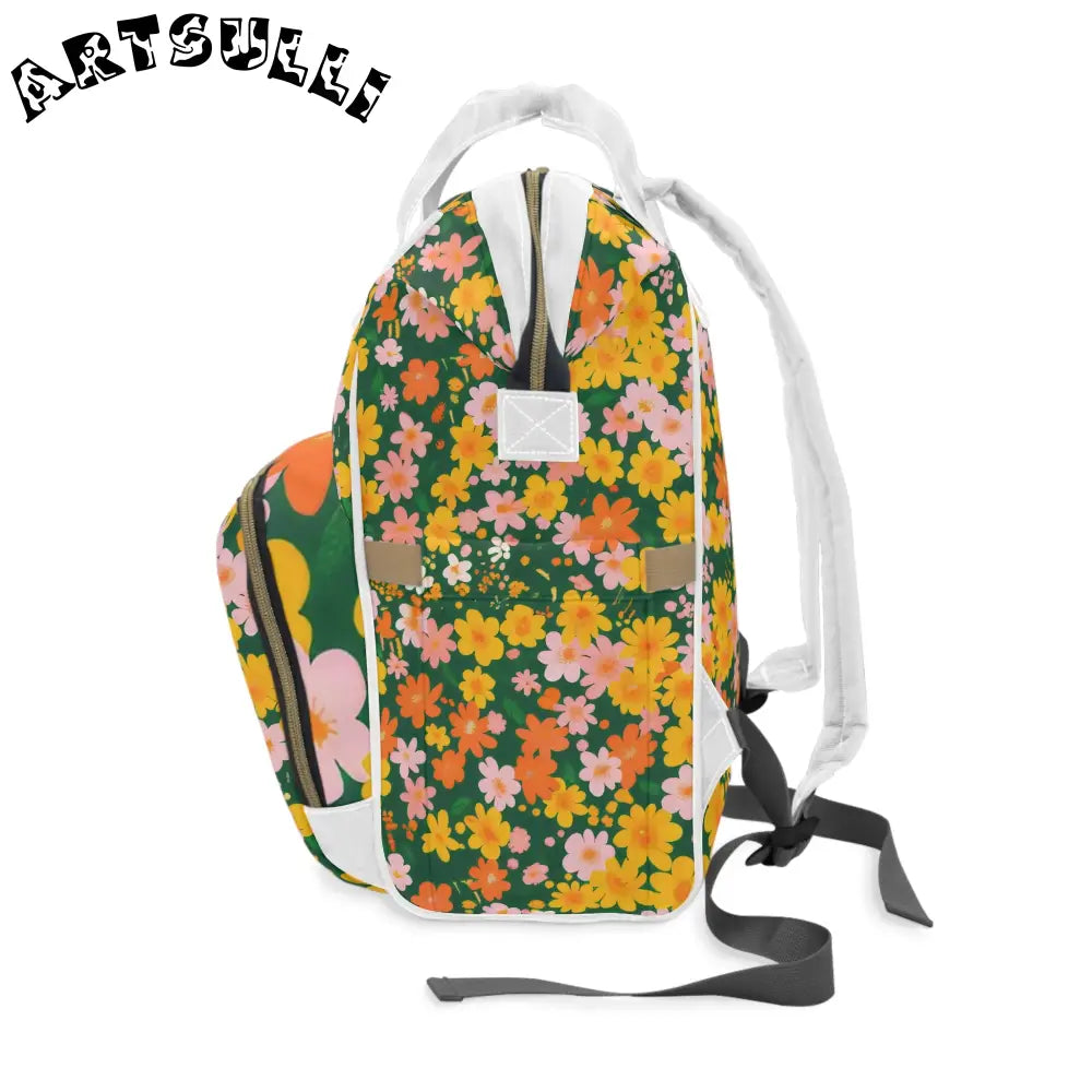 Floral Print Top Handle Diaper Backpack, Artsulli - Art is Long, Life is Short, Bags, , , , , , , 
