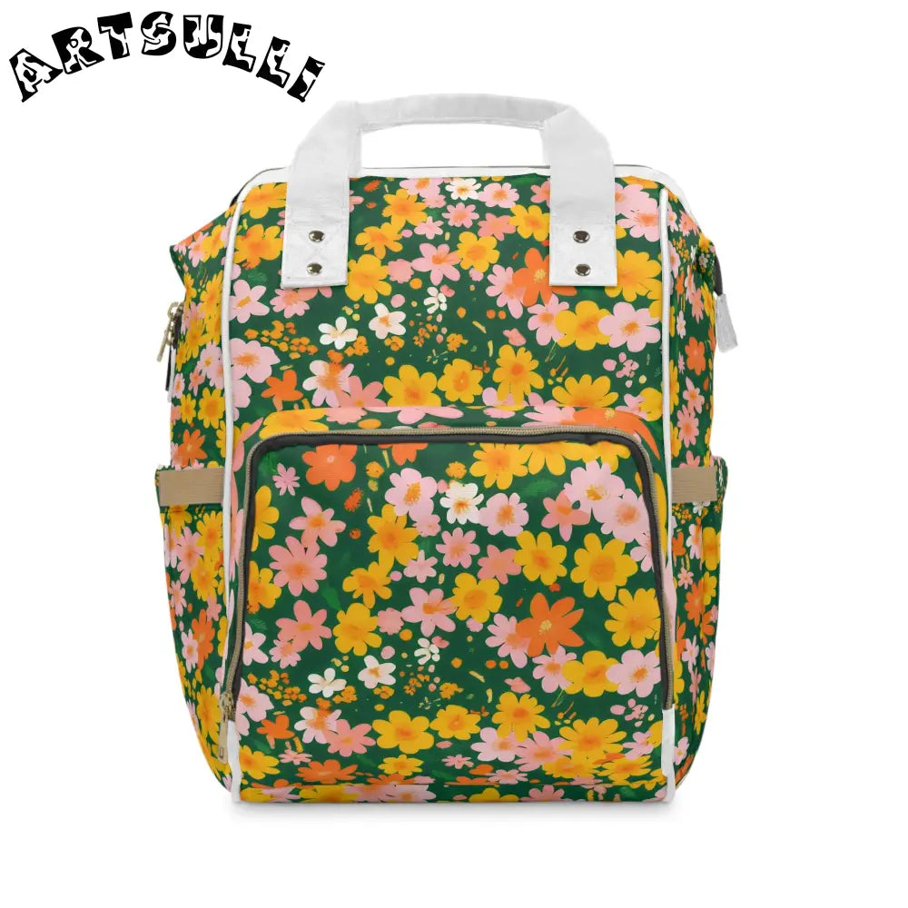Floral Print Top Handle Diaper Backpack, Artsulli - Art is Long, Life is Short, Bags, Size, 15.0" × 10.8" × 6.7'', , , , , 23408657446787560407