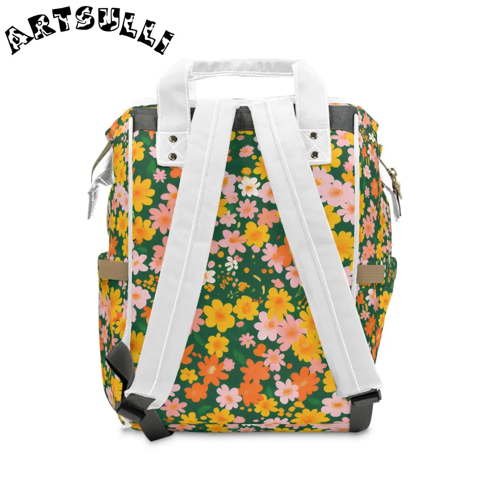 Floral Print Top Handle Diaper Backpack, Artsulli - Art is Long, Life is Short, Bags, , , , , , , 