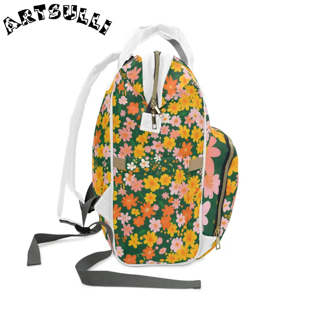 Floral Print Top Handle Diaper Backpack, Artsulli - Art is Long, Life is Short, Bags, , , , , , , 