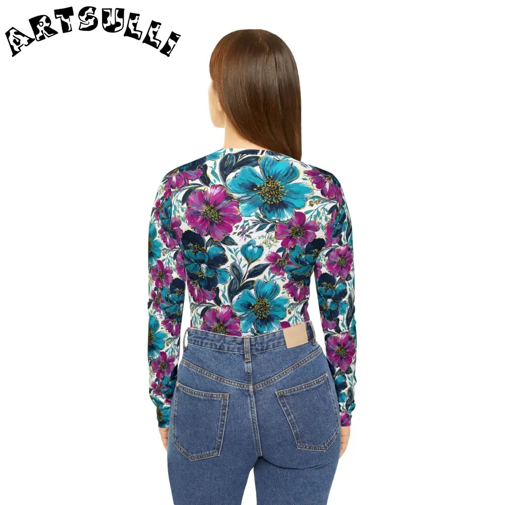 Floral Print V-Neck Long Sleeve Top, Artsulli - Art is Long, Life is Short, All Over Prints, , , , , , , 