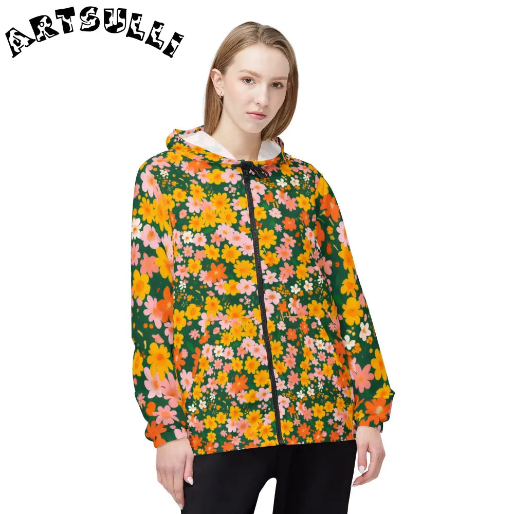Floral Print Windbreaker Jacket, Artsulli - Art is Long, Life is Short, Outerwear, , , , , , , 