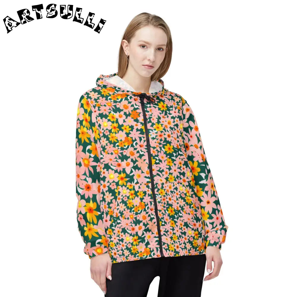 Floral Print Windbreaker Jacket, Artsulli - Art is Long, Life is Short, Outerwear, , , , , , , 
