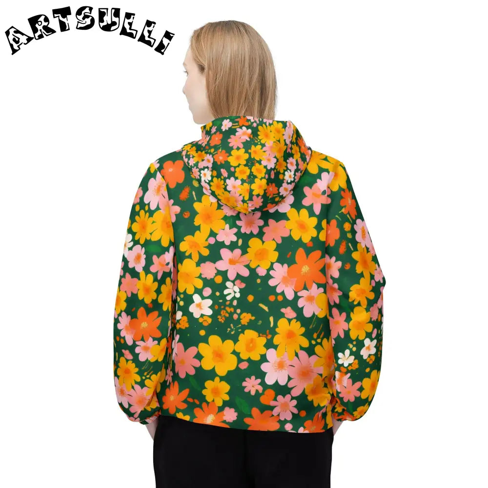 Floral Print Windbreaker Jacket, Artsulli - Art is Long, Life is Short, Outerwear, , , , , , , 