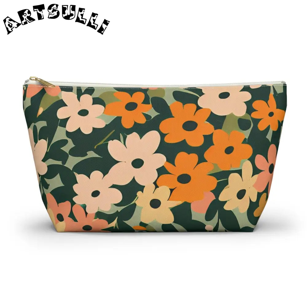 Floral Print Zippered Pouch, Artsulli - Art is Long, Life is Short, Bags, Size, Large, Color, White zipper, , , 30183514512719637986