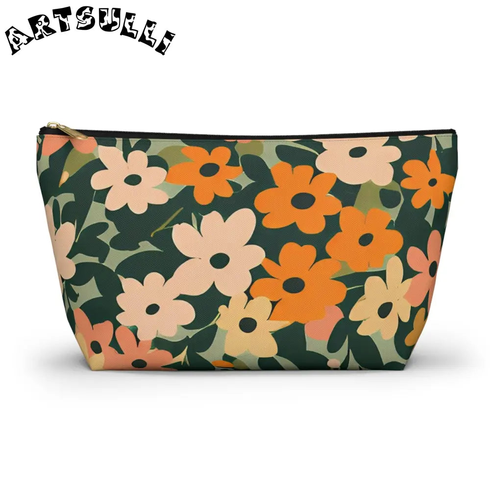 Floral Print Zippered Pouch, Artsulli - Art is Long, Life is Short, Bags, Size, Large, Color, Black zipper, , , 51120001200350287548