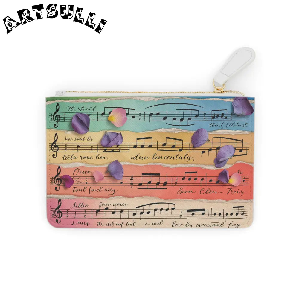 Floral Sheet Music Clutch Bag, Artsulli - Art is Long, Life is Short, Bags, Size, 6.3” x 4”, Color, White, , , 22700017367177111078
