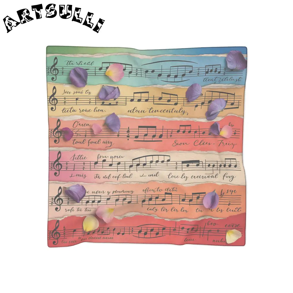 Floral Sheet Music Sheer Scarf, Artsulli - Art is Long, Life is Short, Accessories, Color, Poly voile, Size, 25" × 25", , , 21482493636827906335
