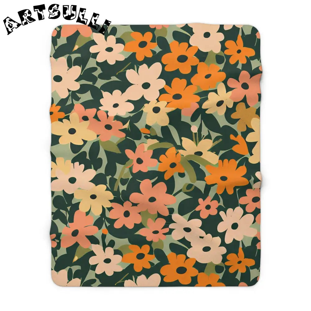 Floral Sherpa Fleece Blanket, Artsulli - Art is Long, Life is Short, Home Decor, Size, 60" × 80", , , , , 43843657180595932017