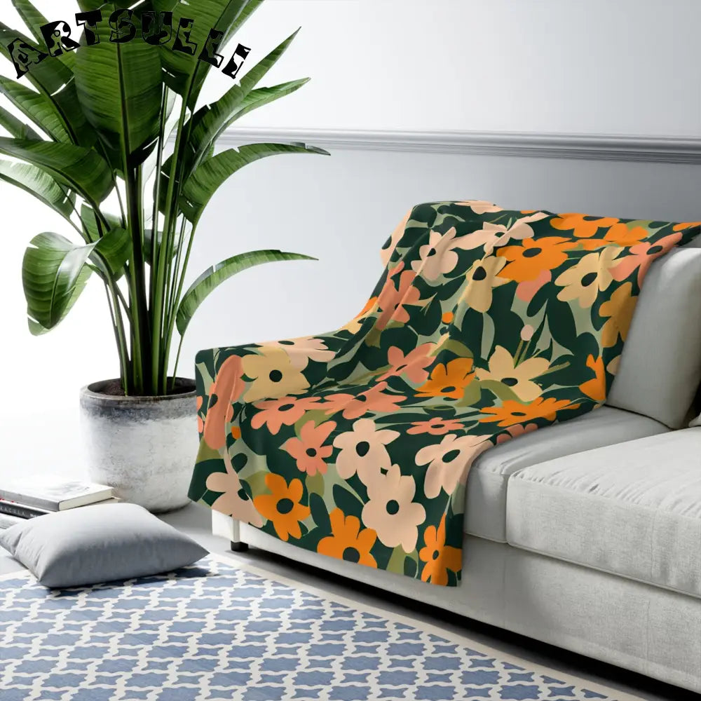 Floral Sherpa Fleece Blanket, Artsulli - Art is Long, Life is Short, Home Decor, , , , , , , 