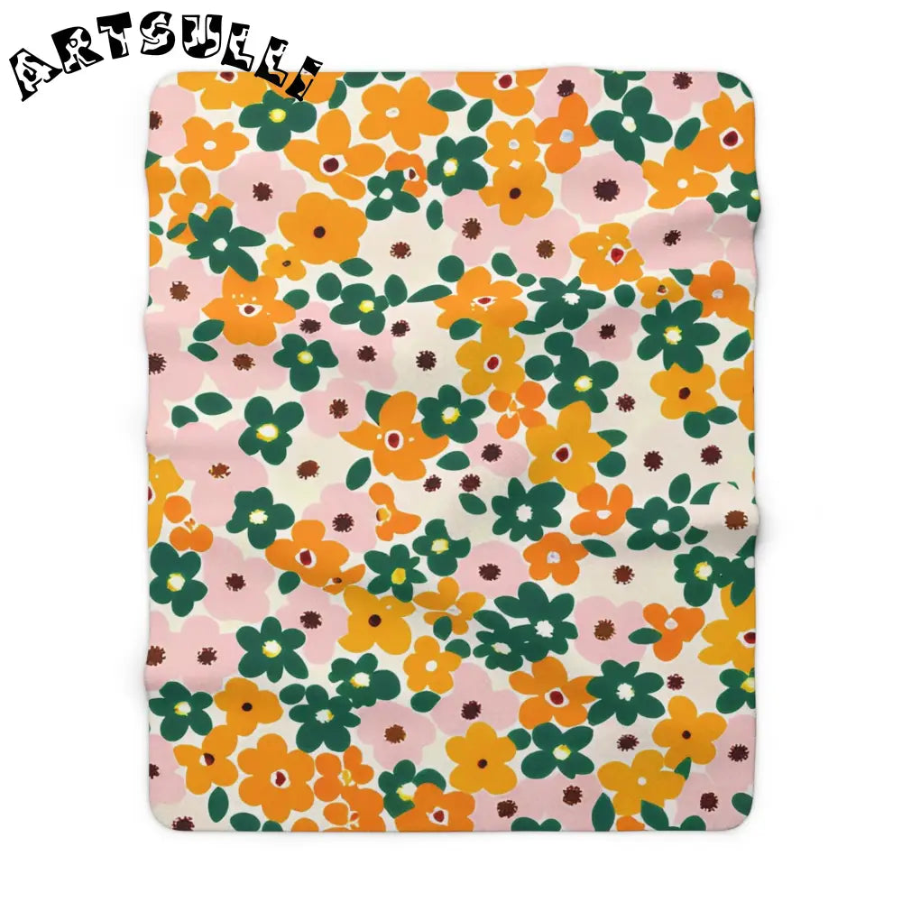 Floral Sherpa Fleece Blanket, Artsulli - Art is Long, Life is Short, Home Decor, Size, 60" × 80", , , , , 22934737937171916218