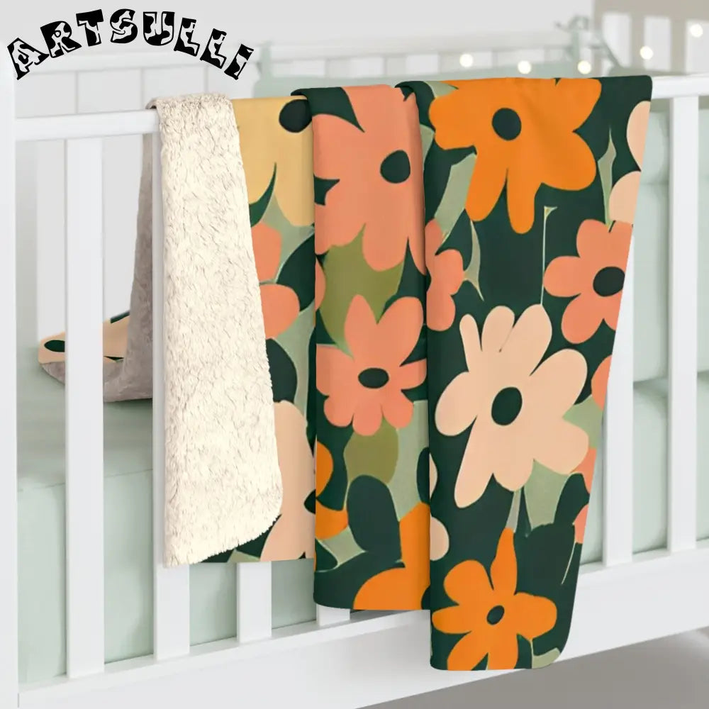 Floral Sherpa Fleece Blanket, Artsulli - Art is Long, Life is Short, Home Decor, , , , , , , 
