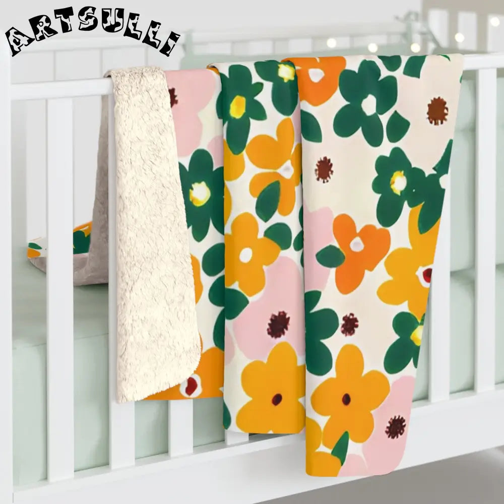 Floral Sherpa Fleece Blanket, Artsulli - Art is Long, Life is Short, Home Decor, , , , , , , 