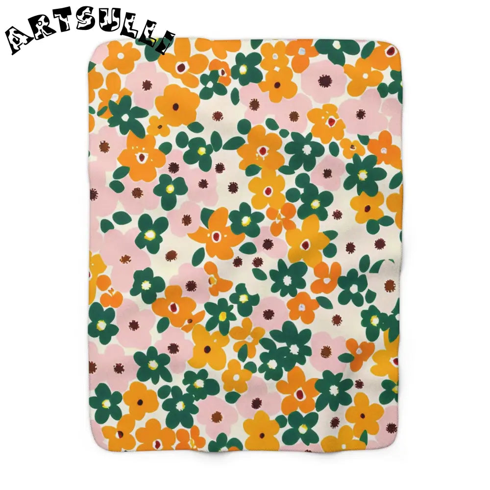 Floral Sherpa Fleece Blanket, Artsulli - Art is Long, Life is Short, Home Decor, Size, 50" × 60", , , , , 18902985012358042298