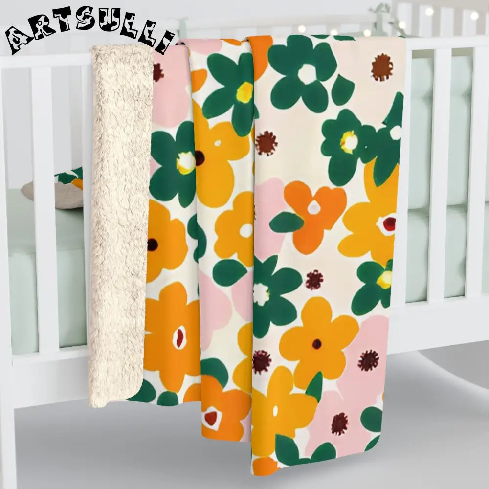 Floral Sherpa Fleece Blanket, Artsulli - Art is Long, Life is Short, Home Decor, , , , , , , 