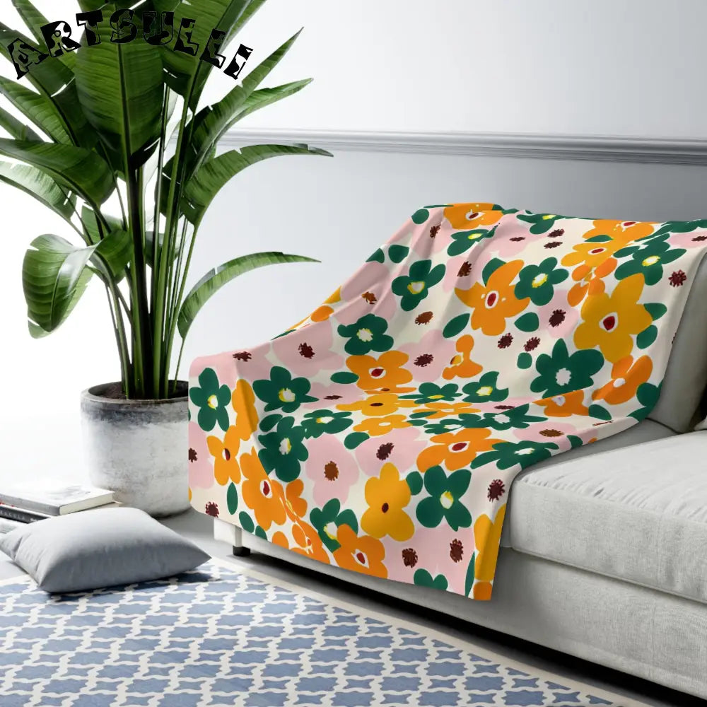 Floral Sherpa Fleece Blanket, Artsulli - Art is Long, Life is Short, Home Decor, , , , , , , 