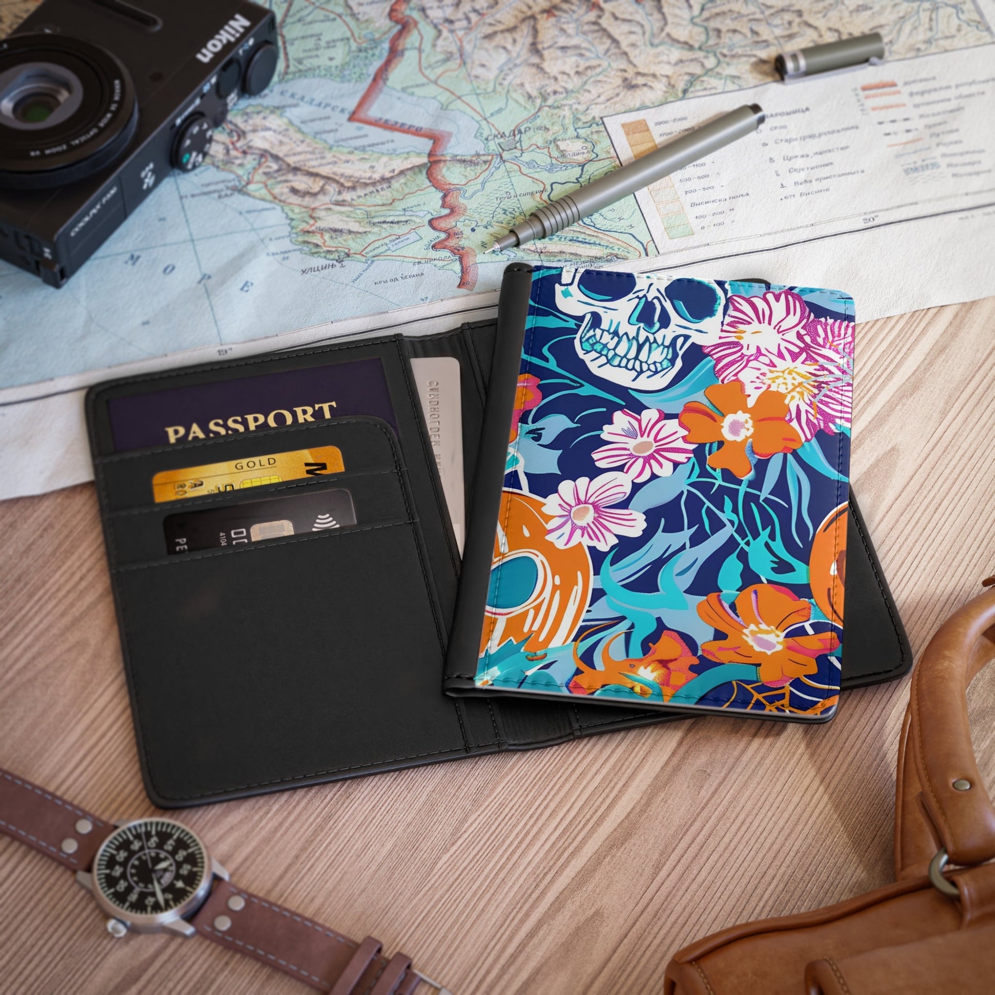 Floral Skull Pumpkin Passport Cover, Artsulli - Art is Long, Life is Short, Accessories, , , , , , , 