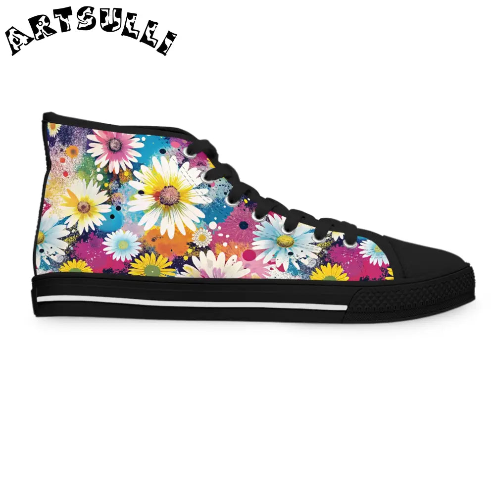 Floral Splatter Womens High Top Breathable Polyester Canvas Sneakers, Artsulli - Art is Long, Life is Short, Shoes, , , , , , , 