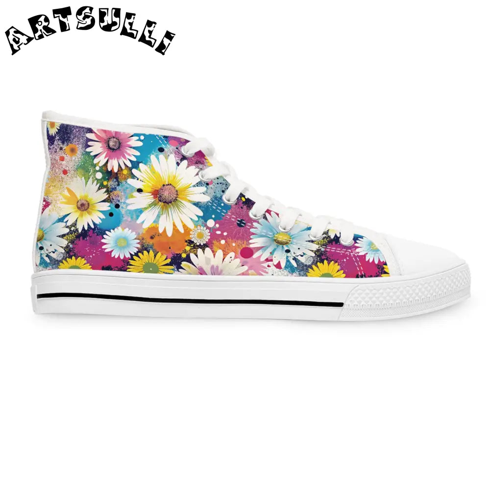 Floral Splatter Womens High Top Breathable Polyester Canvas Sneakers, Artsulli - Art is Long, Life is Short, Shoes, , , , , , , 