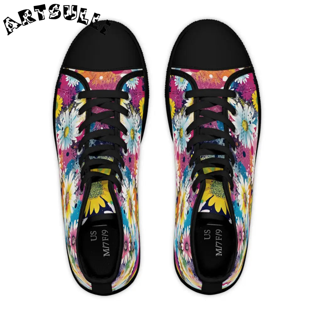 Floral Splatter Womens High Top Breathable Polyester Canvas Sneakers, Artsulli - Art is Long, Life is Short, Shoes, , , , , , , 