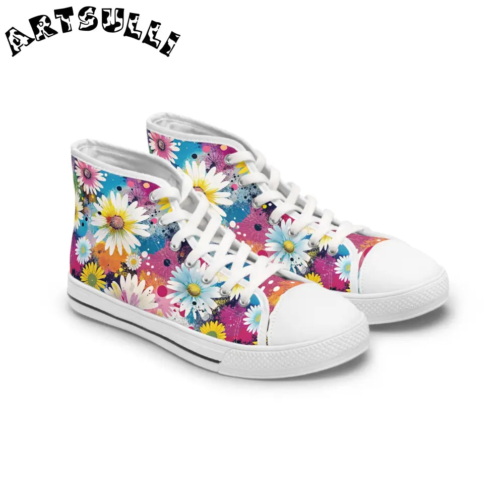 Floral Splatter Womens High Top Breathable Polyester Canvas Sneakers, Artsulli - Art is Long, Life is Short, Shoes, Size, US 5.5, Color, White sole, , , 86567930378444138431