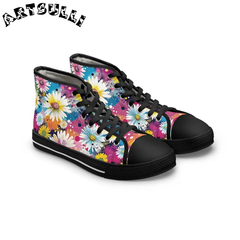 Floral Splatter Womens High Top Breathable Polyester Canvas Sneakers, Artsulli - Art is Long, Life is Short, Shoes, Size, US 5.5, Color, Black sole, , , 16495577140213381448