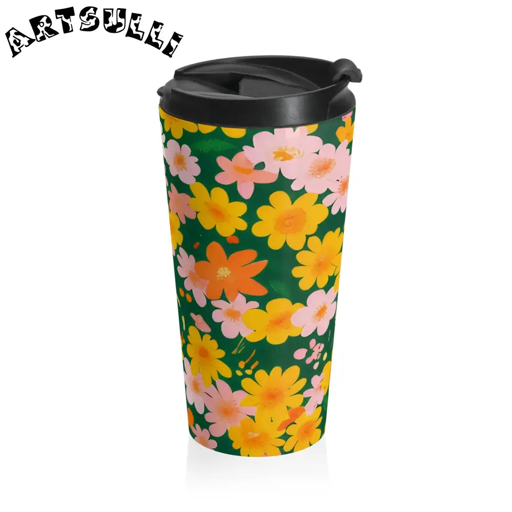 Floral Stainless Steel Travel Mug, Artsulli - Art is Long, Life is Short, Mug, , , , , , , 