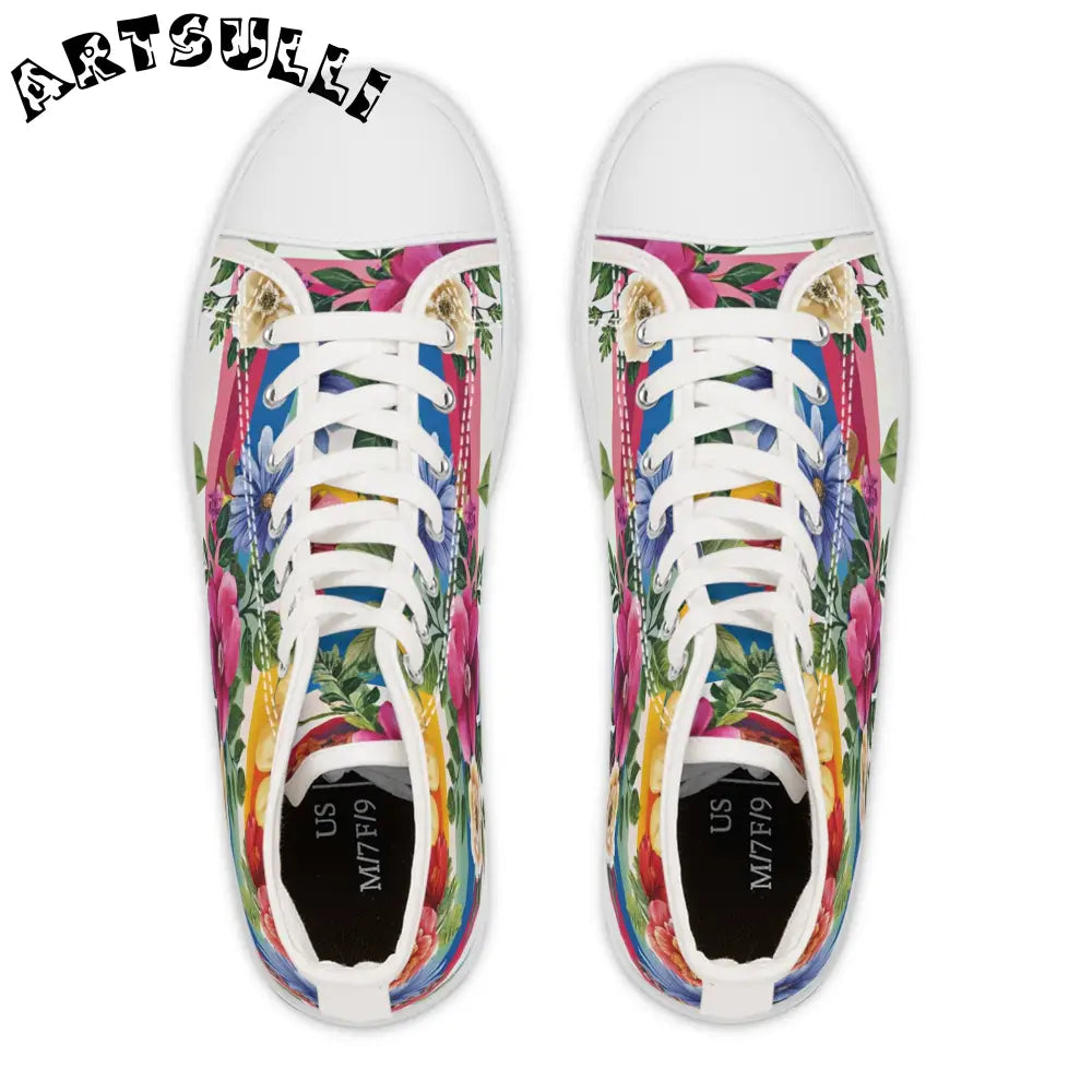 Floral Stripe Canvas High Top Sneakers, Artsulli - Art is Long, Life is Short, Shoes, , , , , , , 
