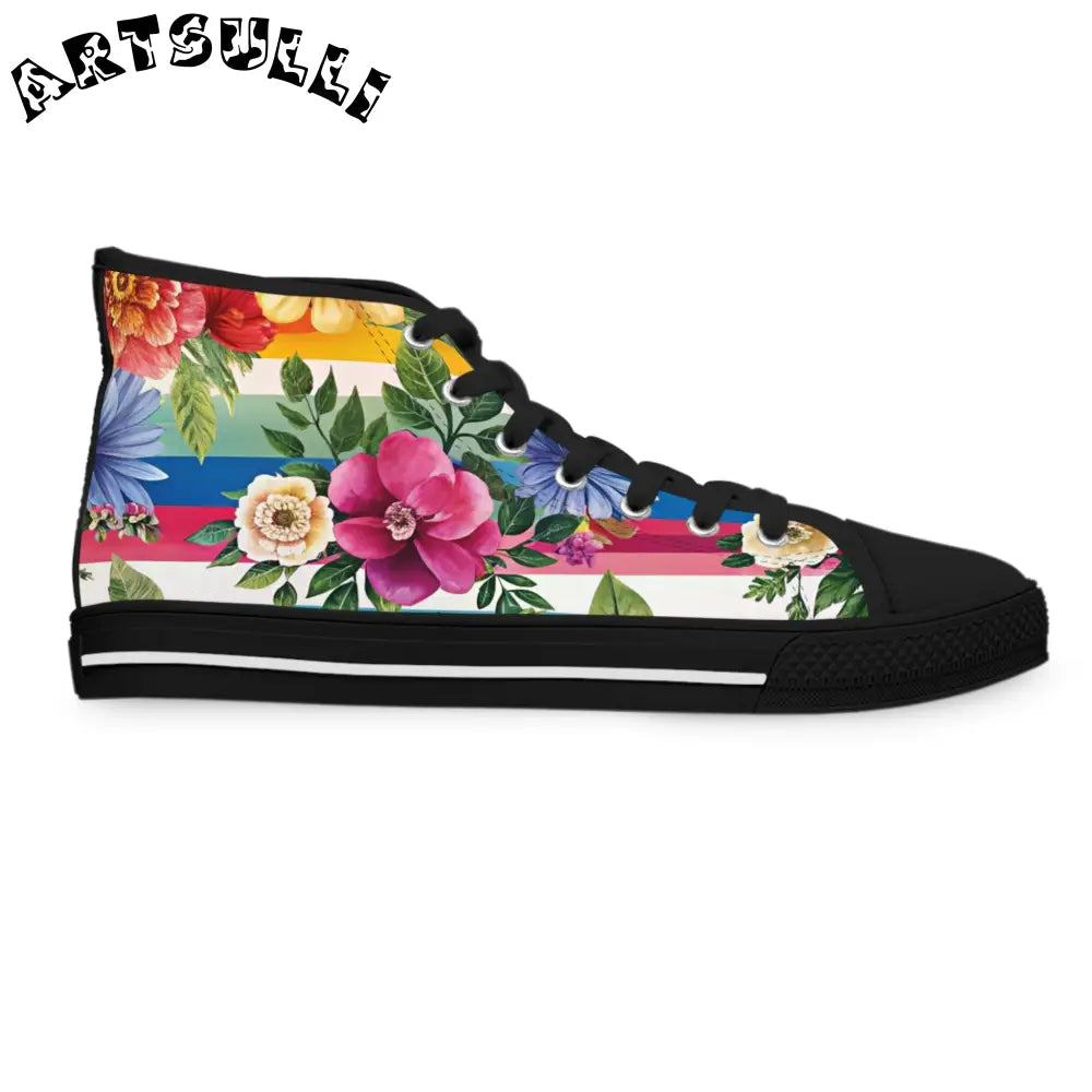 Floral Stripe Canvas High Top Sneakers, Artsulli - Art is Long, Life is Short, Shoes, , , , , , , 