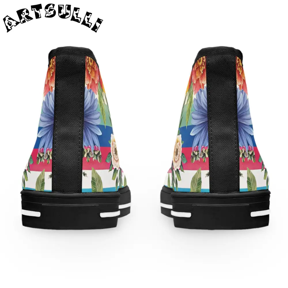 Floral Stripe Canvas High Top Sneakers, Artsulli - Art is Long, Life is Short, Shoes, , , , , , , 