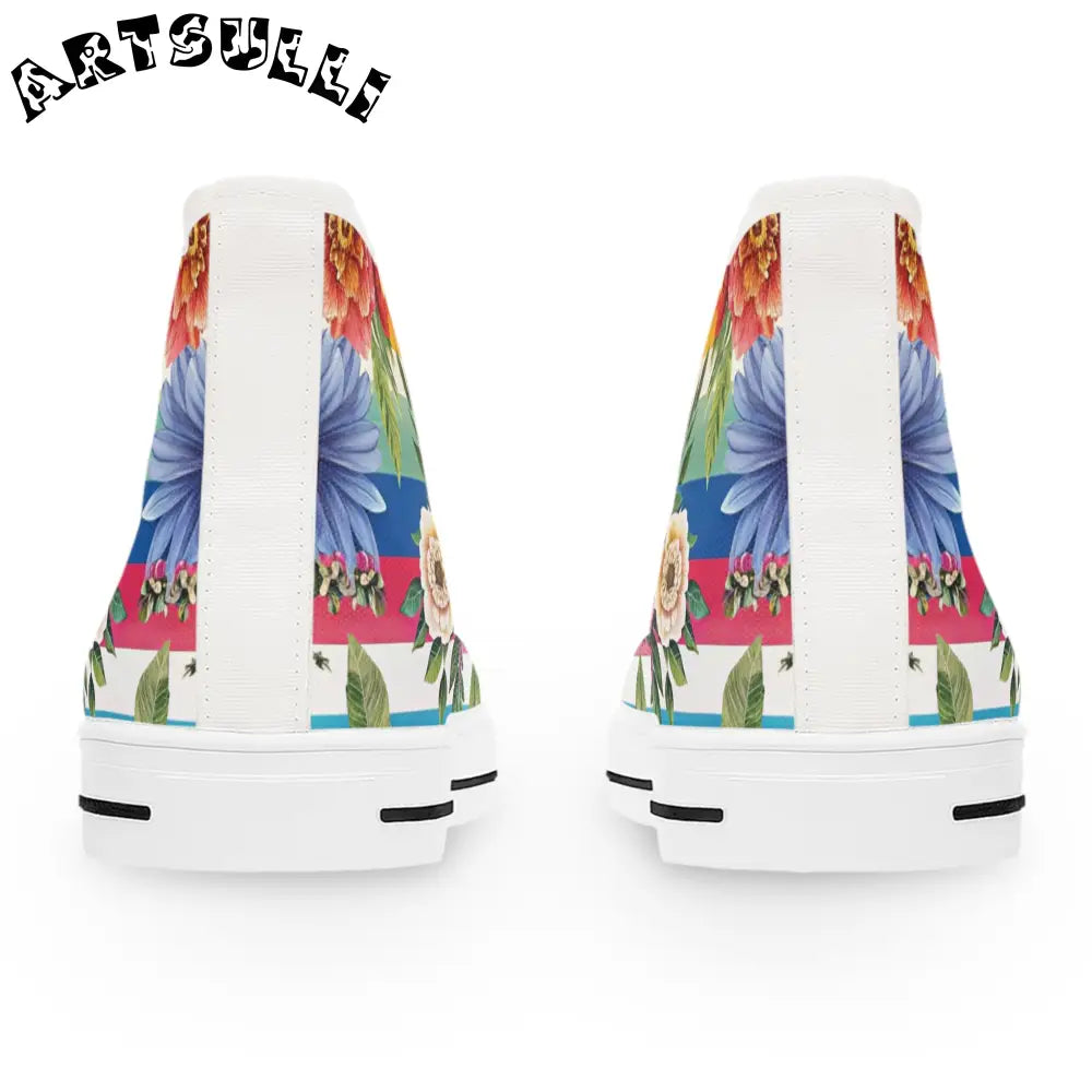 Floral Stripe Canvas High Top Sneakers, Artsulli - Art is Long, Life is Short, Shoes, , , , , , , 